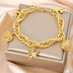 Diana Baby Link Chain Copper Gold Color Bear and Lock Bracelets for Women Wholesale Retail Fashion Jewelry Party Wedding Gift