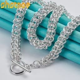 925 Sterling Silver Multi-circle OT Buckle 18 Inch Chain Necklace For Man Women Party Engagement Wedding Fashion Charm Jewelry