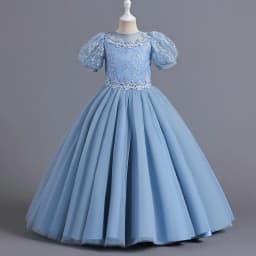 8901 Children's Dress for Girls' 4-12 Years Old Princess Sequin Bubble Sleeve Long Mesh Flower Girl Wedding Little Summer
