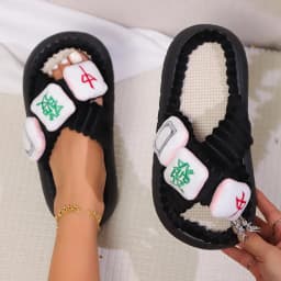 2024 Autumn Winter New Women Home Slippers Open-Toe Cross Band Linen Soled Indoor Slides Linen Soled Non-Slip Bathroom Slippers