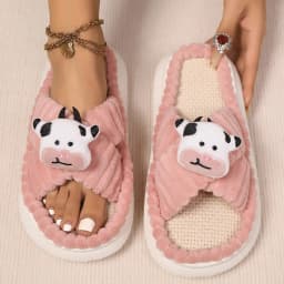 2024 Autumn Winter New Women Home Slippers Open-Toe Cross Band Linen Soled Indoor Slides Linen Soled Non-Slip Bathroom Slippers