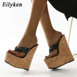 Eilyken Sexy Super 18CM High Heels Platform Wedges Peep Pinch Toe Slippers Women Sandals Mules Shoes