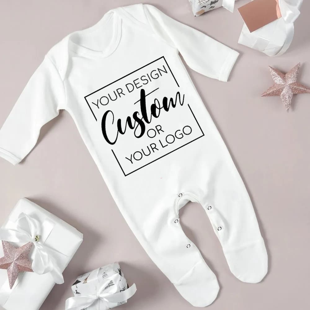 Custom Baby Babygrow Sleepsuit Your Design or Logo Printed Directly Onto A Bodysuit Baby Coming Home Outfit Newbron Shower Gift