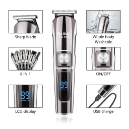 Kemei Professional Multifunction Beard Hair Trimmer Waterproof 6 In 1 Hair Clipper Electric Razor For Men Grooming Kit KM-8508