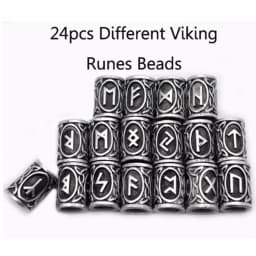 24pcs/Set Vintage Futhark Runes Viking Beads Spacer Large Hole Beard Hair Bead for Charm Bracelet DIY Handmade Jewelry Making