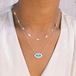 2023 New Arrived Fashion Women Lady Jewelry Gold Color White Blue Turquoises Stone Nice Turkish Evil Eye Necklace