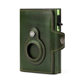 Anti-scan Magnet Credit Card Holder Wallet Genuine Leather Automatic Pop Out Aluminum Smart Wallets Luxury AirTag Purse Set