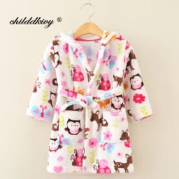 Boy and Girls Flannel Pajamas Robe Autumn and Winter Children Sleepwear Soft Hooded Kids Homewear 2-8 Years