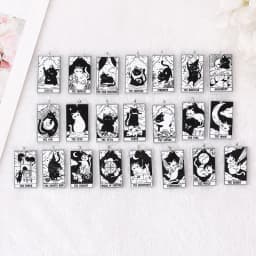 8Pcs 39*23 MM Black White Cat Tarot Card Charms Creative Acrylic Sun Moon And Lovers Jewelry For Earring Necklace Diy