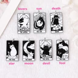 8Pcs 39*23 MM Black White Cat Tarot Card Charms Creative Acrylic Sun Moon And Lovers Jewelry For Earring Necklace Diy