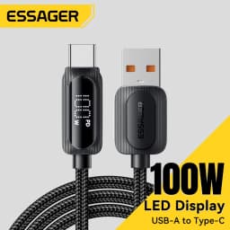 Essager 100W USB A to Type C Fast Charge Cable Type C Data Cord for Xiaomi Samsung Huawei Realme With Led Digital Display Cable