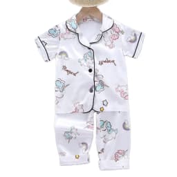 Girls Pajamas Pants Set Summer Air-Conditioned Clothing Toddler Boys Lce Silk Satin Cartoon Unicorn Nightgown 2pcs Outfit