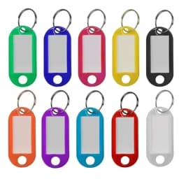 100x Coloured Plastic Key Fobs Luggage ID Tags Labels Key rings with Name Cards, For Many Uses - Bunches Of Keys, Luggage