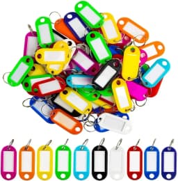 100x Coloured Plastic Key Fobs Luggage ID Tags Labels Key rings with Name Cards, For Many Uses - Bunches Of Keys, Luggage