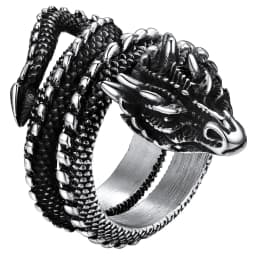 U7 Dragon Rings for Men Women Black Retro 14K Gold Color Vivid Animal Dragon Wrapped Rings Stainless Steel Cool Jewelry Gift