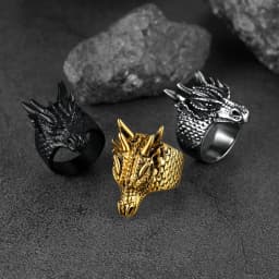U7 Dragon Rings for Men Women Black Retro 14K Gold Color Vivid Animal Dragon Wrapped Rings Stainless Steel Cool Jewelry Gift