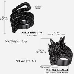 U7 Dragon Rings for Men Women Black Retro 14K Gold Color Vivid Animal Dragon Wrapped Rings Stainless Steel Cool Jewelry Gift