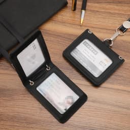 Reporter Police Badge ID Credit Card Holder Real Leather Business Name Tag Chest Card Pouch with Neck Lanyard Staff Supplies