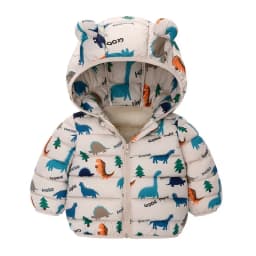 Children Boys Baby Hooded Lightweight Down Jackets Warm Outerwear Autumn Kids Girls Coats Cartoon Dinosaur Print Casual Clothing