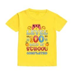 Level 100 Days of School Completed T-Shirt for Kids Short Sleeve Crew Neck Tee Tops Best Gift To Child Summer Clothes
