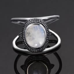 Round Oval Big Natural Moonstones Rings Women's Silver Plated Rings Gifts Vintage Fine Jewelry