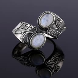Round Oval Big Natural Moonstones Rings Women's Silver Plated Rings Gifts Vintage Fine Jewelry