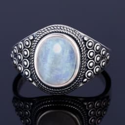 Round Oval Big Natural Moonstones Rings Women's Silver Plated Rings Gifts Vintage Fine Jewelry
