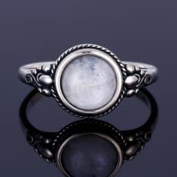 Round Oval Big Natural Moonstones Rings Women's Silver Plated Rings Gifts Vintage Fine Jewelry