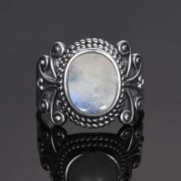Round Oval Big Natural Moonstones Rings Women's Silver Plated Rings Gifts Vintage Fine Jewelry