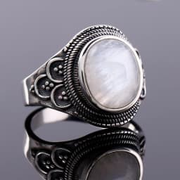 Round Oval Big Natural Moonstones Rings Women's Silver Plated Rings Gifts Vintage Fine Jewelry