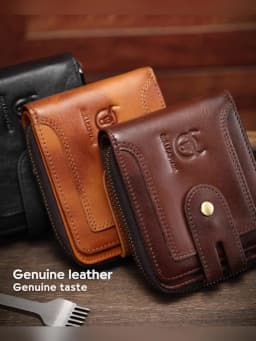 BULLCAPTAIN Men's Genuine Leather Wallet Business Casual RFID Antimagnetic Coin Card Holder Multifunctional Zipper Cash Clip