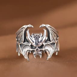 Buyee 925 Sterling Silver Male Big Ring Finger Elegant Gary Bat Open Ring for Woman Men Unique Fashion Fine Jewelry Circle