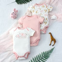  3PCS Summer Baby Girls Three Piece Bodysuit Animal Kingdom and Elephant Letter Pattern Short Sleeve Bodysuit Mother's Day Gif