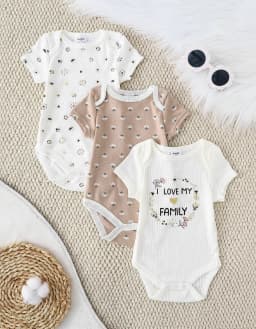  3PCS Summer Baby Girls Three Piece Bodysuit Animal Kingdom and Elephant Letter Pattern Short Sleeve Bodysuit Mother's Day Gif