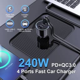 Ubigbuy 240W Car Charger PD 3.1 140W 100W PPS 45W Super Fast Charging USB C Car Phone Adapter for MacBook Pro iPhone 15 Samsung