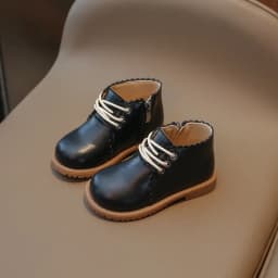Girls Leather Boots 2024 Spring Autumn Kids Ankle Boots For Girl Lace-up Side Zipper Rubber Boots Size 21-30