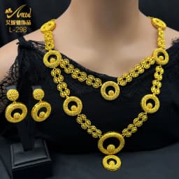 ANIID Dubai 24K Gold Color Jewelry Sets Wedding African Necklace Earrings For Women Nigerian Indian Bridal 2PCS Set Party Gifts