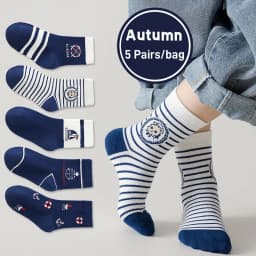 5 Pairs Baby Crew Socks Spring Autumn Cotton Socks Kids Boys Striped Socks Children's Sport Socks