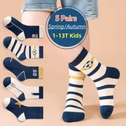 5 Pairs Baby Crew Socks Spring Autumn Cotton Socks Kids Boys Striped Socks Children's Sport Socks