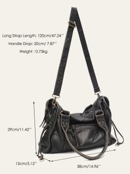 Vintage Washed PU Leather Large Capacity Tote Zip Pockets Braid Decor Shoulder Cross body Bag Unisex Women Daily Travel Handbag