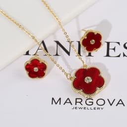 4pc Double-Sided Plum Blossom Jewelry Set Zircon New Hot Selling Plant Five Leaf Flower Women'sHigh-Quality Clover