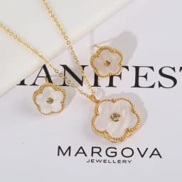 4pc Double-Sided Plum Blossom Jewelry Set Zircon New Hot Selling Plant Five Leaf Flower Women'sHigh-Quality Clover