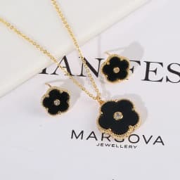 4pc Double-Sided Plum Blossom Jewelry Set Zircon New Hot Selling Plant Five Leaf Flower Women'sHigh-Quality Clover