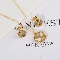 4pc Double-Sided Plum Blossom Jewelry Set Zircon New Hot Selling Plant Five Leaf Flower Women'sHigh-Quality Clover