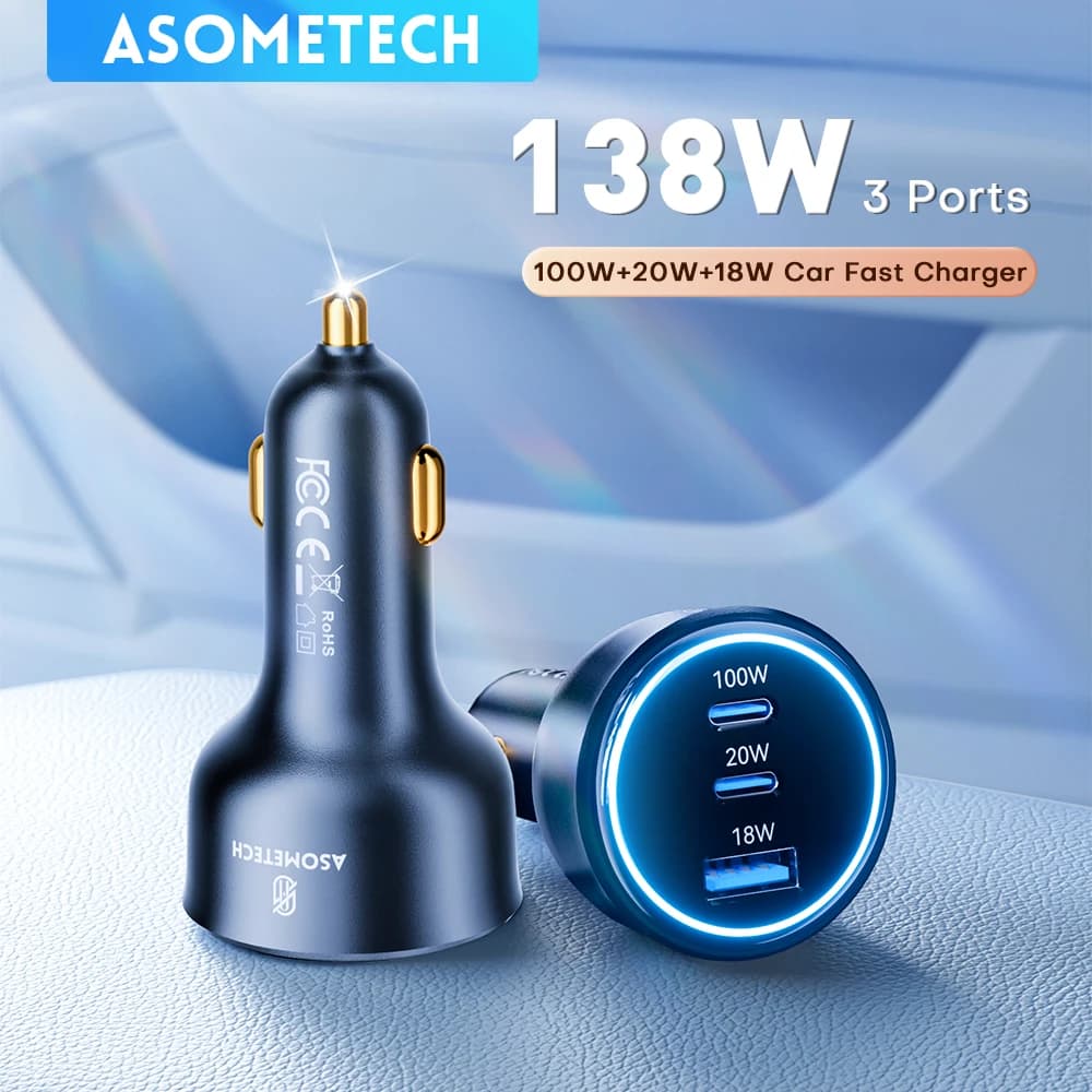 138W Car Charger Fast USB Type C Car Phone Charge 100W 65W 45W 35W PD3.0 PPS For iPhone 14 15 Samsung Laptops Tabet Car Adapter