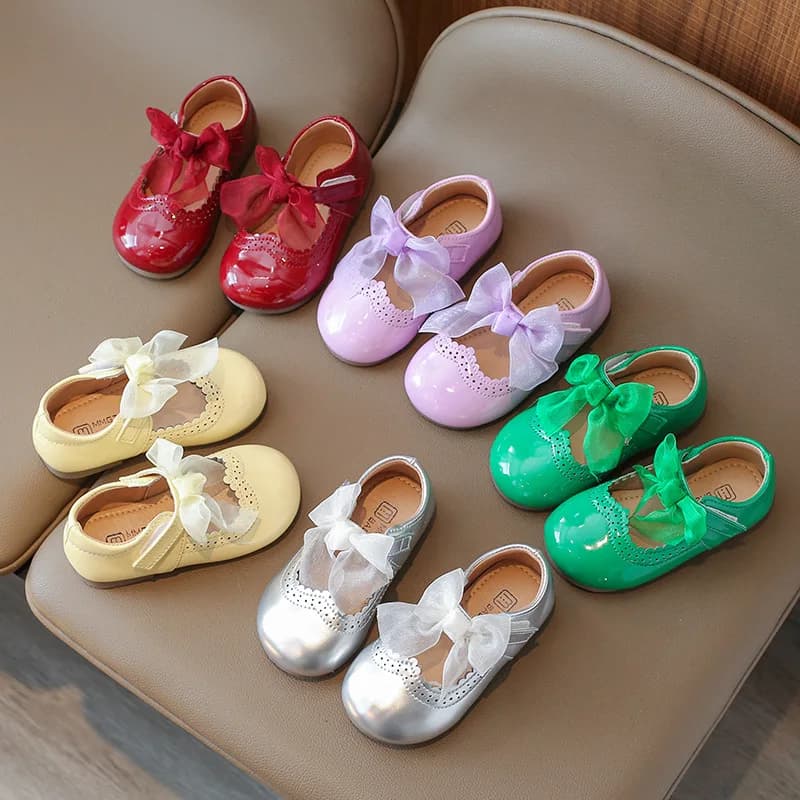 Baby Girl Leather Shoes Spring Autumn New Fashion Soft Comfortable Candy Color Princess Kids Dress Flats Ribbon Bow-knot Sweet