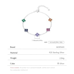 MODIAN 925 Sterling Silver Sweet Four Leaf Clover Colorful Zirconia Charm Fashion Stackable Bracelet For Women Fine Jewelry