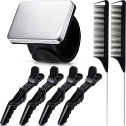 Styling Set with Magnetic Pin Wrist Strap, 2 Stainless Steel Pointed Tail Combs and 4 Crocodile Clips, Hair Braiding Tool