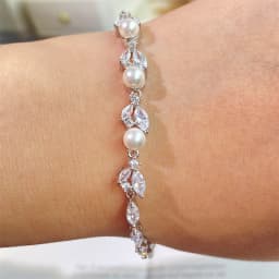 ZAKOL New Classic Leaf Zircon Imitation Pearl Charm Bracelets for Women Wedding Bride Bracelet Female Stylish Jewelry