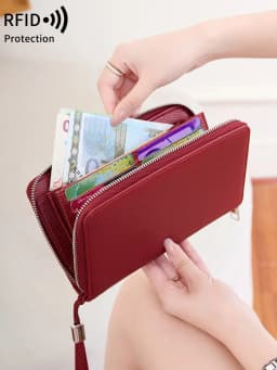 MIYIN Women Wallet RFID Blocking High Quality PU Leather Zipper Wallet Large Capacity Long Wallet Credit Card Clutch Wristlet Wa
